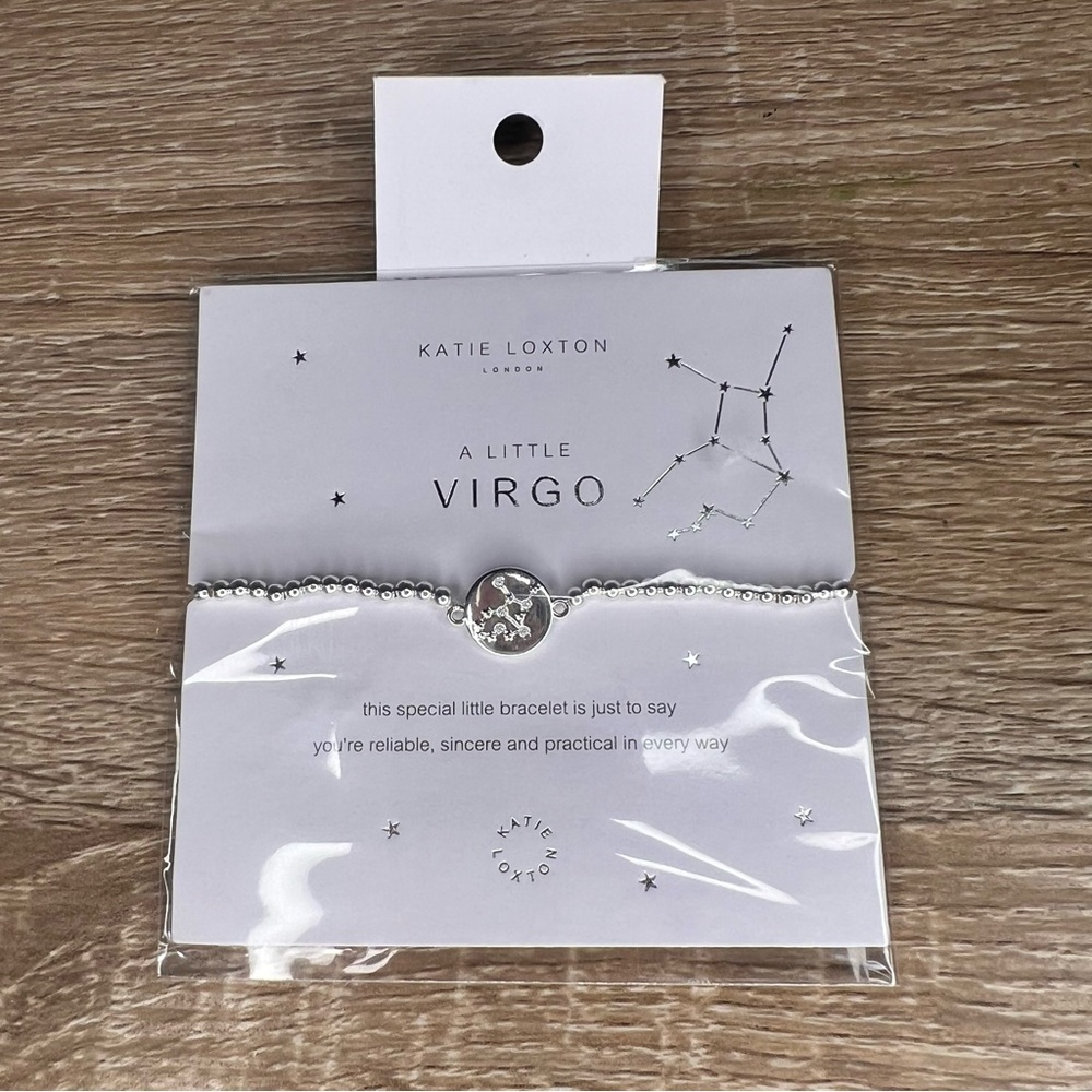 New! Katie Loxton “A Little Virgo” Bracelet – Silver Beaded Stretch